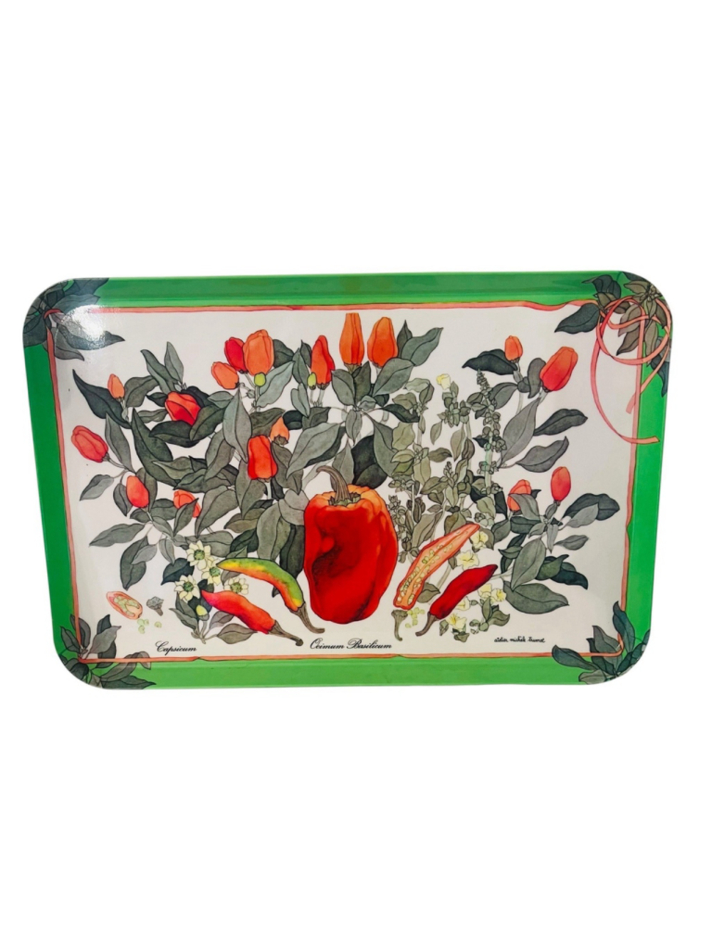 Vintage Italy Botanical Melamine Tray 17” Atelier Michele Trumel Peppers Basil